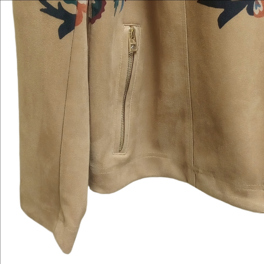 CHICO'S ARTISANAL TAN FAUX SUEDE WOMEN'S JACKET WITH MULTICOLOR PAISLEY DESIGNS - Picture 5 of 12